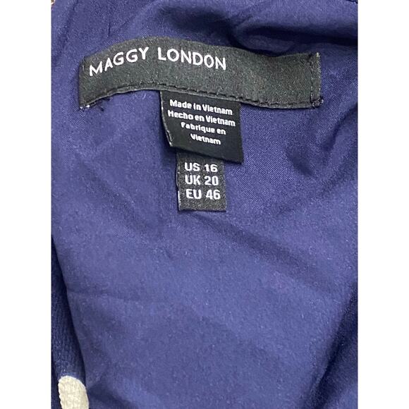Maggy London Navy White Polka Dot Midi Dress Size 16 NWT High Neck Long Sleeve - Picture 8 of 10